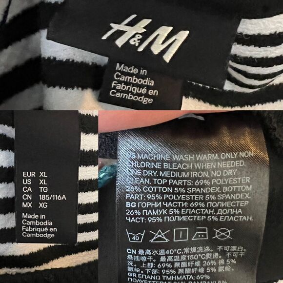 H&M Women's Black & White Striped Colorblock Pullover Tunic Top Size XL - Picture 12 of 13